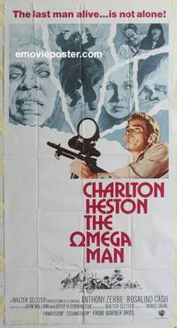 k129 OMEGA MAN int'l three-sheet movie poster '71 Charlton Heston, zombies!