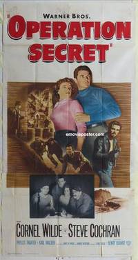 k478 OPERATION SECRET three-sheet movie poster '52 Cornel Wilde, Cochran