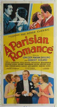 k486 PARISAN ROMANCE three-sheet movie poster '32 Lew Cody in France!