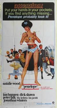 k490 PENELOPE three-sheet movie poster '66 super sexy Natalie Wood in bikini!