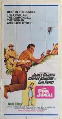 k494 PINK JUNGLE three-sheet movie poster '68 James Garner, George Kennedy