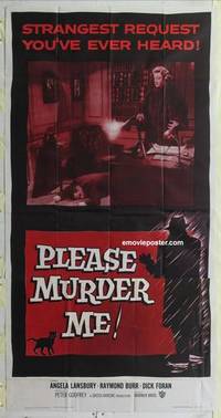 k500 PLEASE MURDER ME three-sheet movie poster '56 Angela Lansbury, Burr