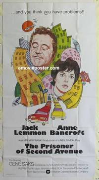 k504 PRISONER OF SECOND AVENUE int'l three-sheet movie poster '75 Jack Lemmon
