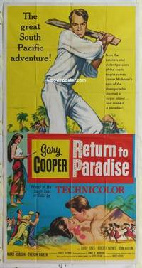 k509 RETURN TO PARADISE three-sheet movie poster '53 Gary Cooper