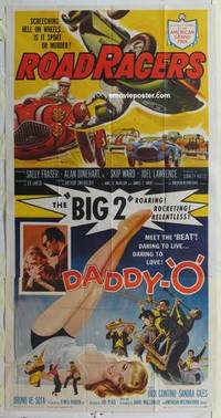 k267 DADDY-O/ROADRACERS three-sheet movie poster '59 beatniks & racecars!