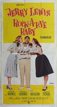 k513 ROCK-A-BYE BABY three-sheet movie poster '58 Jerry Lewis with triplets!
