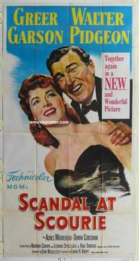 k520 SCANDAL AT SCOURIE three-sheet movie poster '53 Greer Garson, Pidgeon
