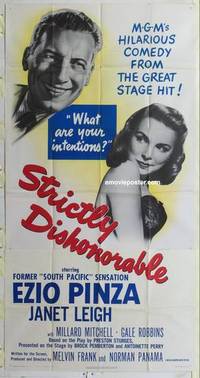 k537 STRICTLY DISHONORABLE three-sheet movie poster '51 sexy Janet Leigh!