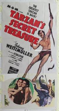 k132 TARZAN'S SECRET TREASURE three-sheet movie poster R54 Weissmuller