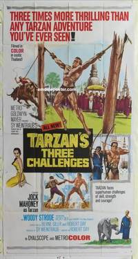 k133 TARZAN'S THREE CHALLENGES three-sheet movie poster '63 Jock Mahoney