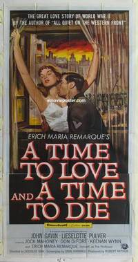 k555 TIME TO LOVE & A TIME TO DIE three-sheet movie poster '58 Remarque