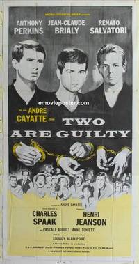 k566 TWO ARE GUILTY three-sheet movie poster '64 Anthony Perkins, Brialy