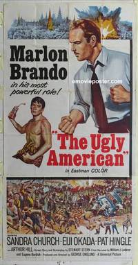 k569 UGLY AMERICAN three-sheet movie poster '63 Marlon Brando, Eiji Okada