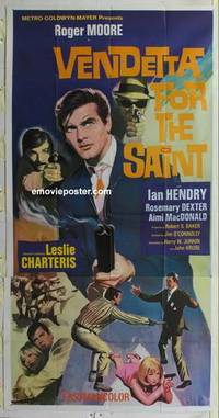 k576 VENDETTA FOR THE SAINT three-sheet movie poster '69 Roger Moore