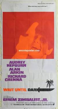 k582 WAIT UNTIL DARK three-sheet movie poster '67 blind Audrey Hepburn!