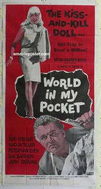 k608 WORLD IN MY POCKET three-sheet movie poster '62 Rod Steiger & bad girl!