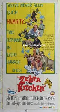 k616 ZEBRA IN THE KITCHEN three-sheet movie poster '65 Jay North & animals!