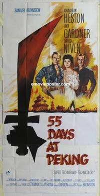 k146 55 DAYS AT PEKING English three-sheet movie poster '63 Heston, Gardner, Niven