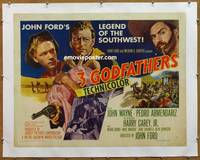 a002 3 GODFATHERS linen half-sheet movie poster '49 John Wayne, Ford