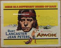 a038 APACHE half-sheet movie poster '54 Burt Lancaster, Native Americans!