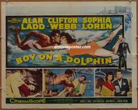 a107 BOY ON A DOLPHIN half-sheet movie poster '57 Alan Ladd, Sophia Loren