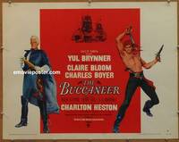 a115 BUCCANEER style B half-sheet movie poster '58 Brynner, Heston, Boyer