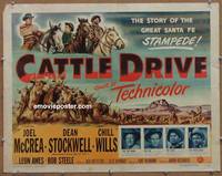 a137 CATTLE DRIVE half-sheet movie poster '51 Joel McCrea, Dean Stockwell