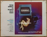 a232 EMBRYO half-sheet movie poster '76 Rock Hudson, Diane Ladd, sci-fi!