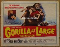 a316 GORILLA AT LARGE half-sheet movie poster '54 big ape runs with girl!