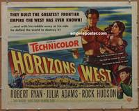 a372 HORIZONS WEST half-sheet movie poster '52 Robert Ryan, Rock Hudson