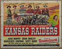 a430 KANSAS RAIDERS half-sheet movie poster '50 Tony Curtis, Audy Murphy