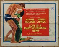 a493 LOVE IS A MANY-SPLENDORED THING half-sheet movie poster '55 Holden