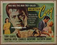 a533 MISTER CORY half-sheet movie poster '57 Curtis, pro poker player!