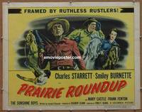 a627 PRAIRIE ROUNDUP half-sheet movie poster '51 Charles Starrett, Smiley