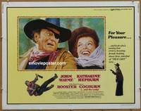 a685 ROOSTER COGBURN half-sheet movie poster '75 John Wayne, Kate Hepburn