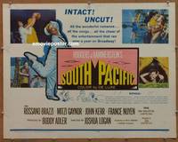 a746 SOUTH PACIFIC half-sheet movie poster '59 Rossano Brazzi, Gaynor