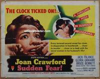 a767 SUDDEN FEAR half-sheet movie poster '52 Joan Crawford, Jack Palance