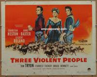 a798 THREE VIOLENT PEOPLE style A half-sheet movie poster '56 Heston