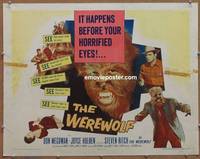 a873 WEREWOLF half-sheet movie poster '56 great wolf-man horror image!