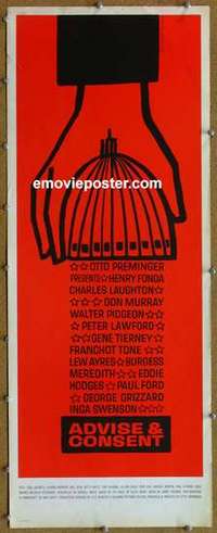 b012 ADVISE & CONSENT insert movie poster '62 Saul Bass artwork!