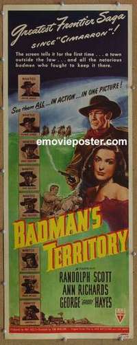 b042 BADMAN'S TERRITORY insert movie poster '46 Randolph Scott