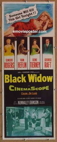 b065 BLACK WIDOW insert movie poster '54 Ginger Rogers, Tierney