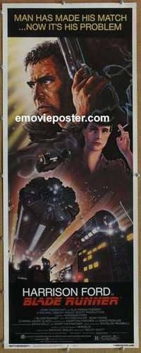 b066 BLADE RUNNER insert movie poster '82 Harrison Ford, Rutger Hauer