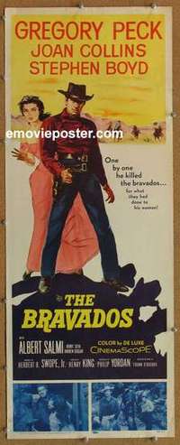 b080 BRAVADOS insert movie poster '58 Gregory Peck, Joan Collins