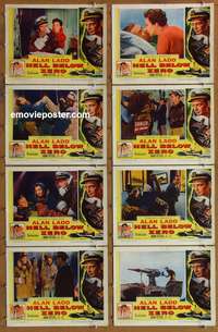 c379 HELL BELOW ZERO 8 movie lobby cards '54 Alan Ladd, Joan Tetzel