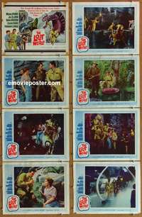 c504 LOST WORLD 8 movie lobby cards '60 Michael Rennie, dinosaurs!
