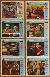 c696 RAILS INTO LARAMIE 8 movie lobby cards '54 John Payne, Blanchard