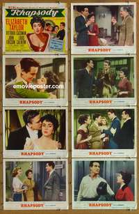 c711 RHAPSODY 8 movie lobby cards '54 Liz Taylor, Vittorio Gassman