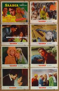 c731 SAADIA 8 movie lobby cards '54 Cornel Wilde, Mel Ferrer, Rita Gam