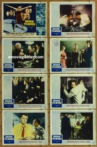 c755 SEVEN THIEVES 8 movie lobby cards '59 Ed Robinson, Steiger